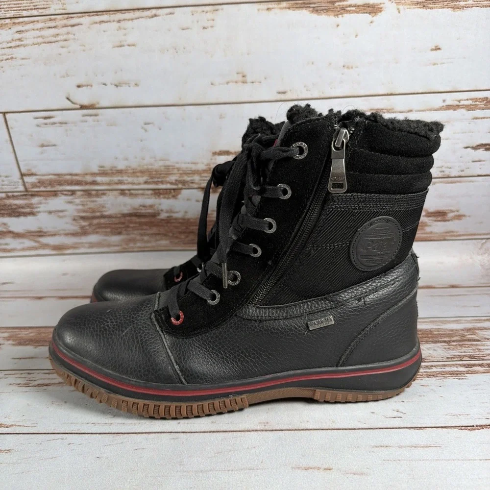 Pajar Mens Black Leather Lace Up Faux Fur Winter Boots US 12-12.5 EU 45
